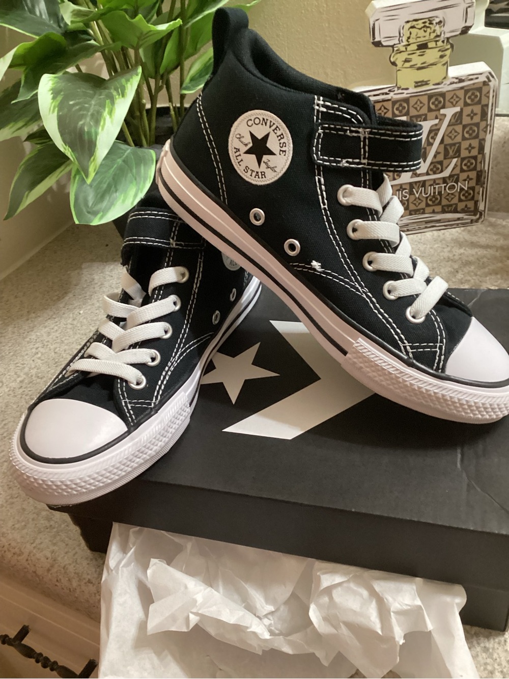 Converse Black and White High Top Velcro Strap Sneakers